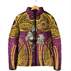 Brisbane Broncos Rugby Padded Jacket Polynesian Tribal Pattern Warrior Horse Maroon Gold Pattern