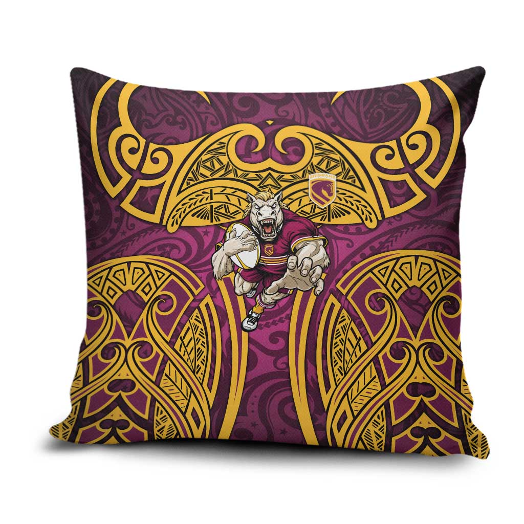 Brisbane Broncos Rugby Pillow Cover Polynesian Tribal Pattern Warrior Horse Maroon Gold Pattern