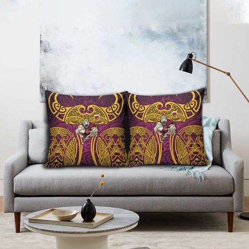 Brisbane Broncos Rugby Pillow Cover Polynesian Tribal Pattern Warrior Horse Maroon Gold Pattern