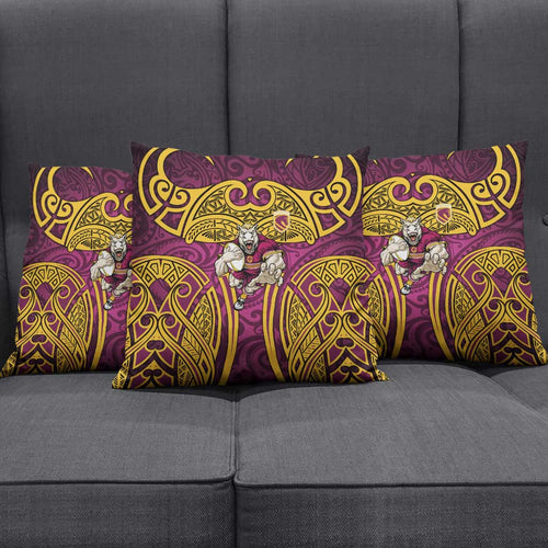 Brisbane Broncos Rugby Pillow Cover Polynesian Tribal Pattern Warrior Horse Maroon Gold Pattern