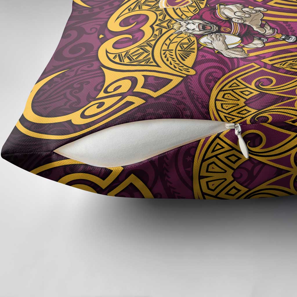 Brisbane Broncos Rugby Pillow Cover Polynesian Tribal Pattern Warrior Horse Maroon Gold Pattern