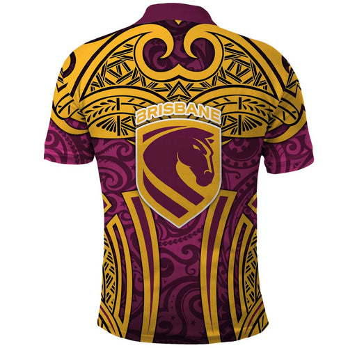 Brisbane Broncos Rugby Polo Shirt Polynesian Tribal Pattern Warrior Horse Maroon Gold Pattern