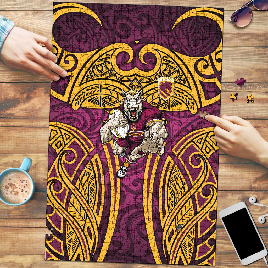 Brisbane Broncos Rugby Puzzle Polynesian Tribal Pattern Warrior Horse Maroon Gold Pattern