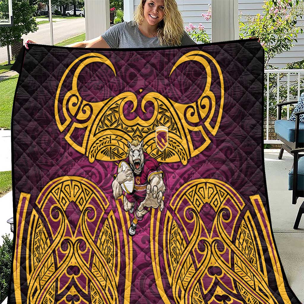 Brisbane Broncos Rugby Quilt Polynesian Tribal Pattern Warrior Horse Maroon Gold Pattern