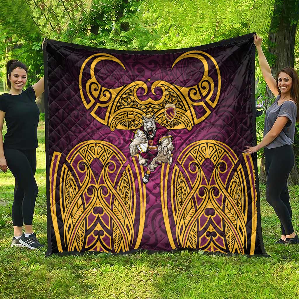 Brisbane Broncos Rugby Quilt Polynesian Tribal Pattern Warrior Horse Maroon Gold Pattern