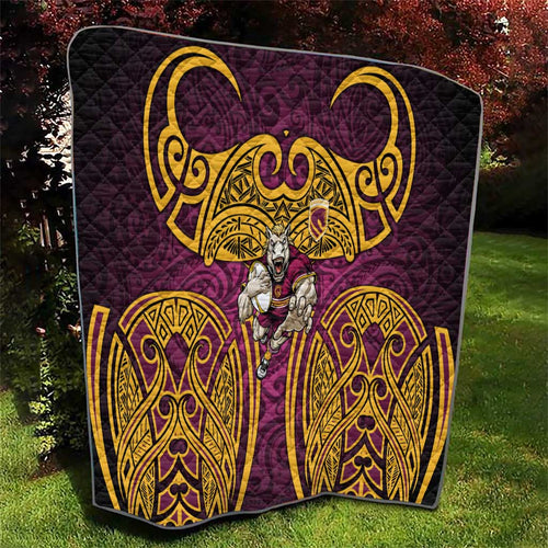 Brisbane Broncos Rugby Quilt Polynesian Tribal Pattern Warrior Horse Maroon Gold Pattern