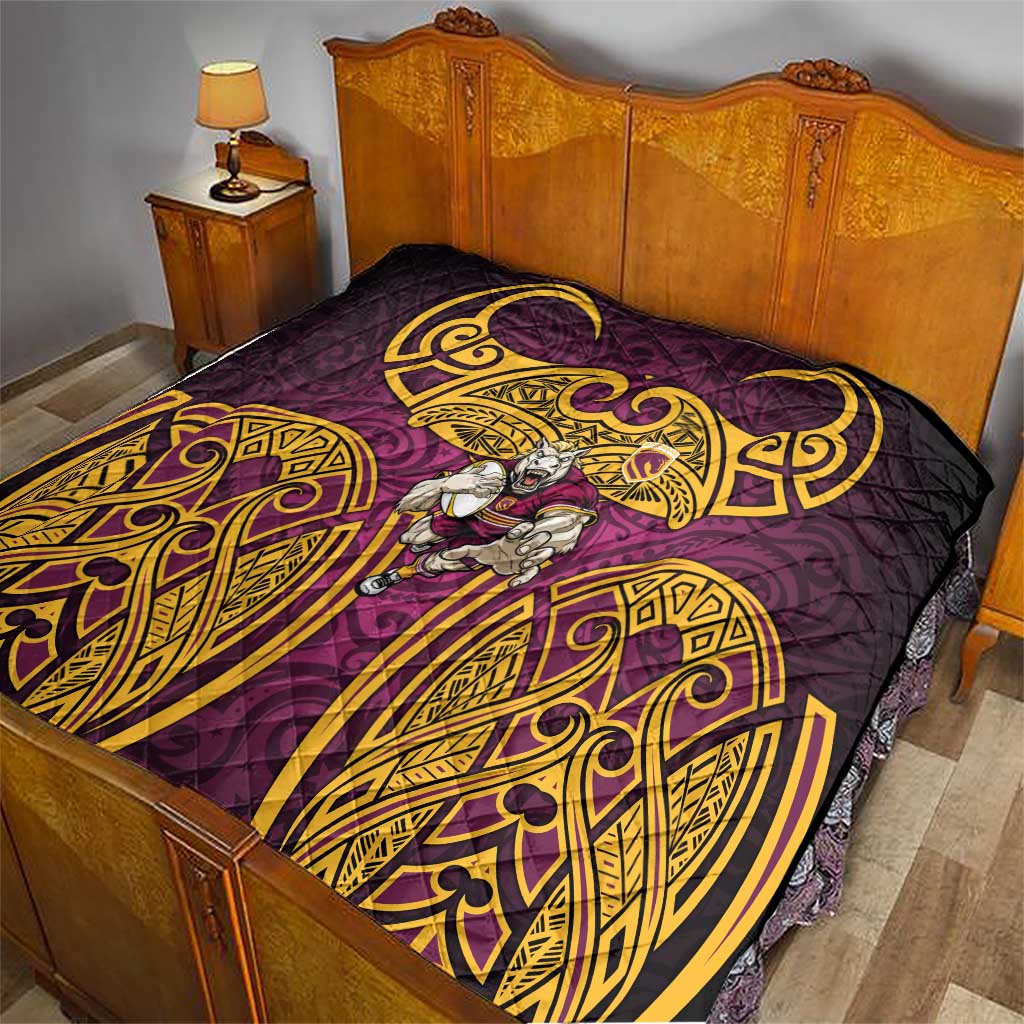 Brisbane Broncos Rugby Quilt Polynesian Tribal Pattern Warrior Horse Maroon Gold Pattern