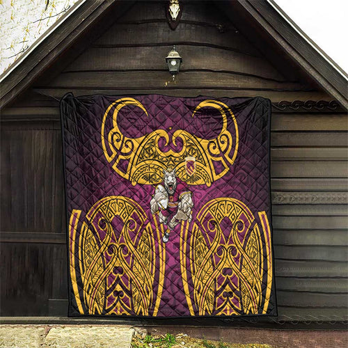 Brisbane Broncos Rugby Quilt Polynesian Tribal Pattern Warrior Horse Maroon Gold Pattern