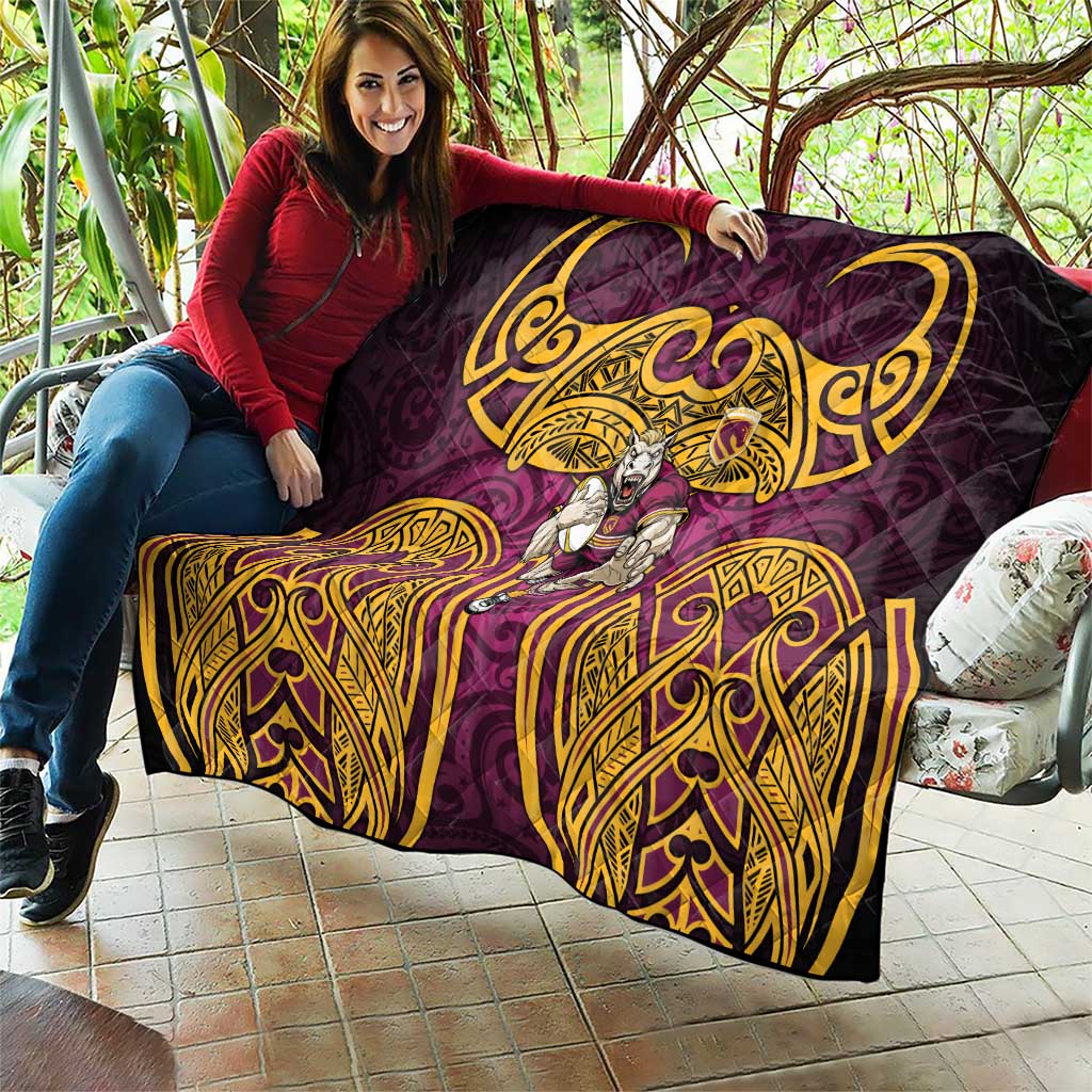 Brisbane Broncos Rugby Quilt Polynesian Tribal Pattern Warrior Horse Maroon Gold Pattern