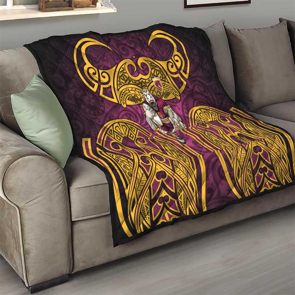 Brisbane Broncos Rugby Quilt Polynesian Tribal Pattern Warrior Horse Maroon Gold Pattern