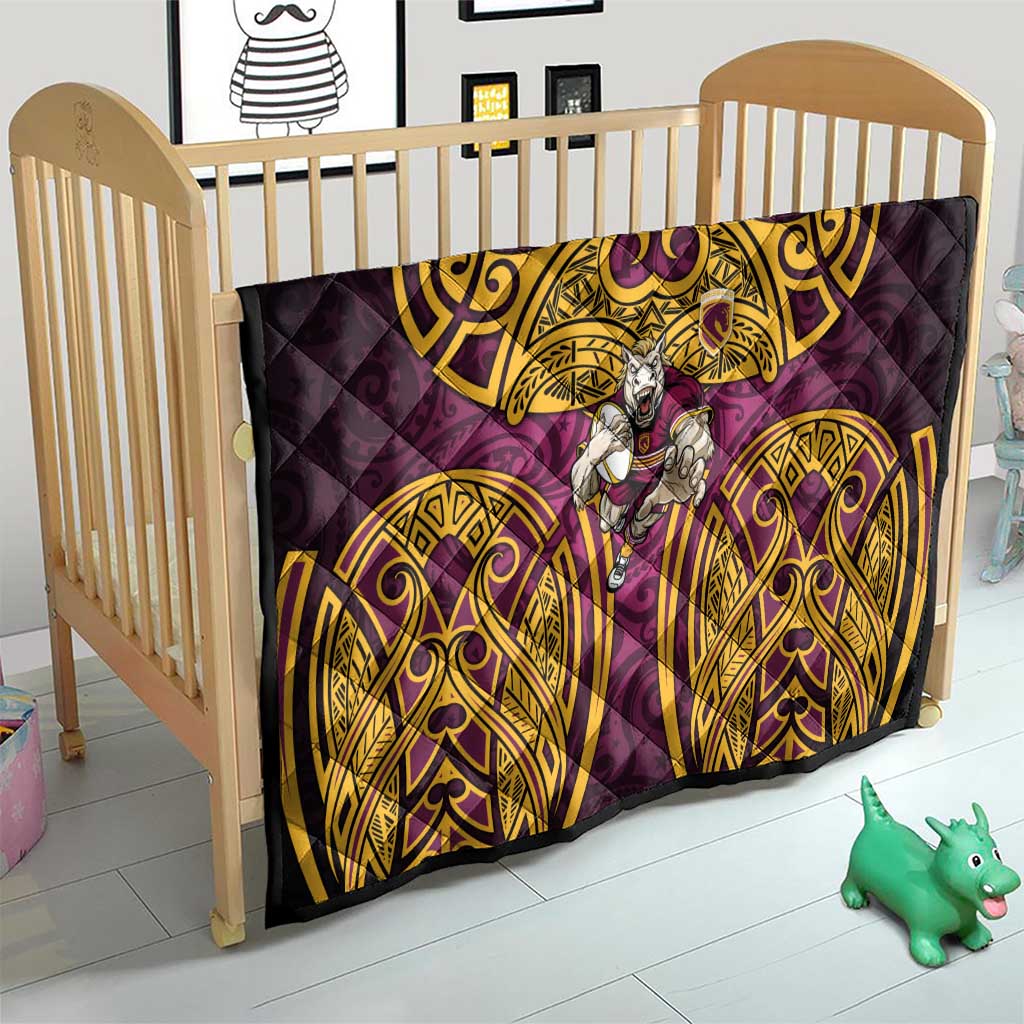 Brisbane Broncos Rugby Quilt Polynesian Tribal Pattern Warrior Horse Maroon Gold Pattern