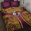 Brisbane Broncos Rugby Quilt Bed Set Polynesian Tribal Pattern Warrior Horse Maroon Gold Pattern