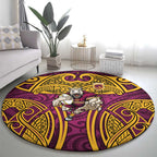 Brisbane Broncos Rugby Round Carpet Polynesian Tribal Pattern Warrior Horse Maroon Gold Pattern