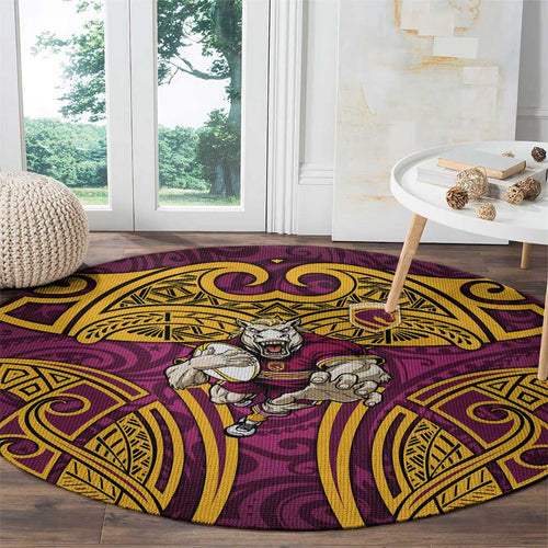 Brisbane Broncos Rugby Round Carpet Polynesian Tribal Pattern Warrior Horse Maroon Gold Pattern