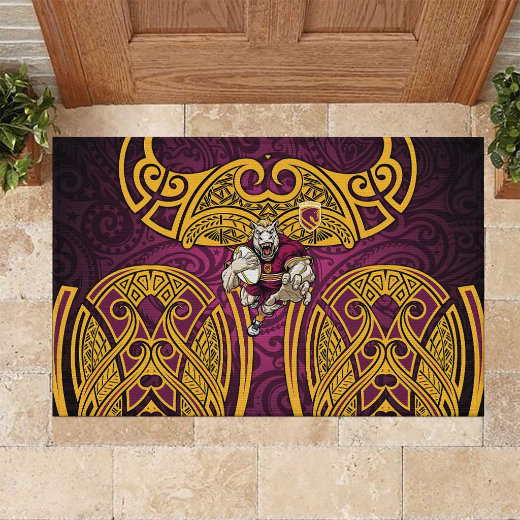 Brisbane Broncos Rugby Rubber Doormat Polynesian Tribal Pattern Warrior Horse Maroon Gold Pattern