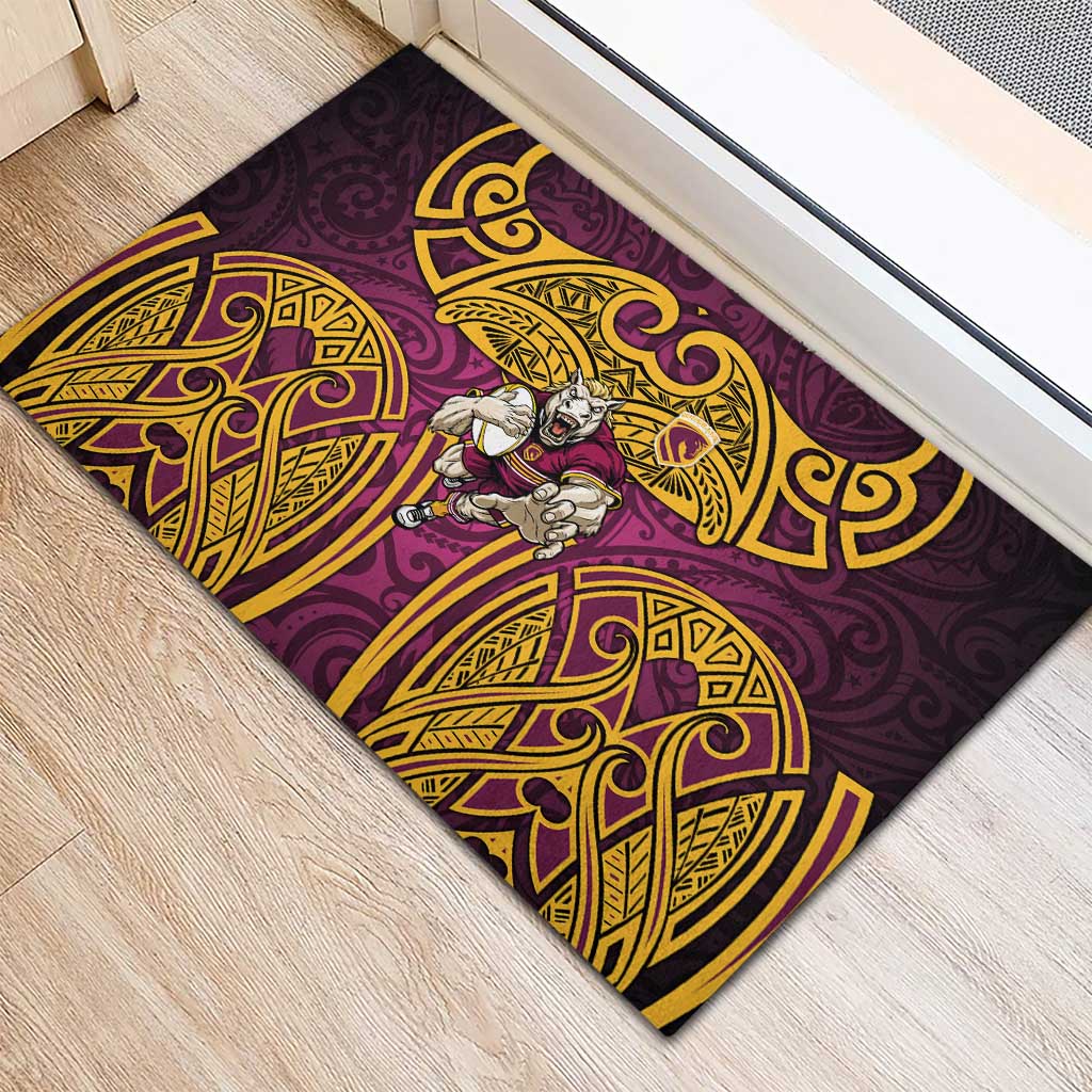 Brisbane Broncos Rugby Rubber Doormat Polynesian Tribal Pattern Warrior Horse Maroon Gold Pattern