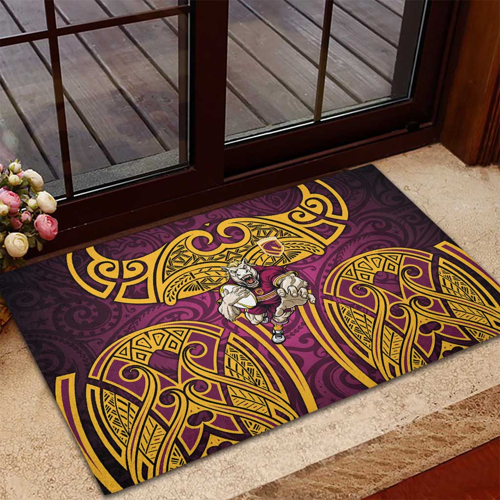 Brisbane Broncos Rugby Rubber Doormat Polynesian Tribal Pattern Warrior Horse Maroon Gold Pattern