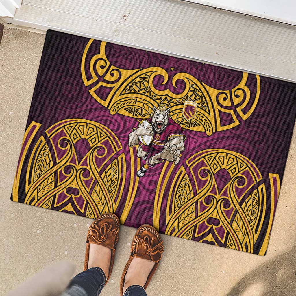Brisbane Broncos Rugby Rubber Doormat Polynesian Tribal Pattern Warrior Horse Maroon Gold Pattern