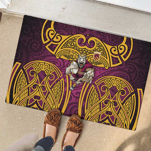 Brisbane Broncos Rugby Rubber Doormat Polynesian Tribal Pattern Warrior Horse Maroon Gold Pattern