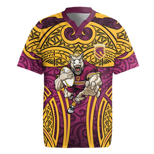 Brisbane Broncos Rugby Rugby Jersey Polynesian Tribal Pattern Warrior Horse Maroon Gold Pattern