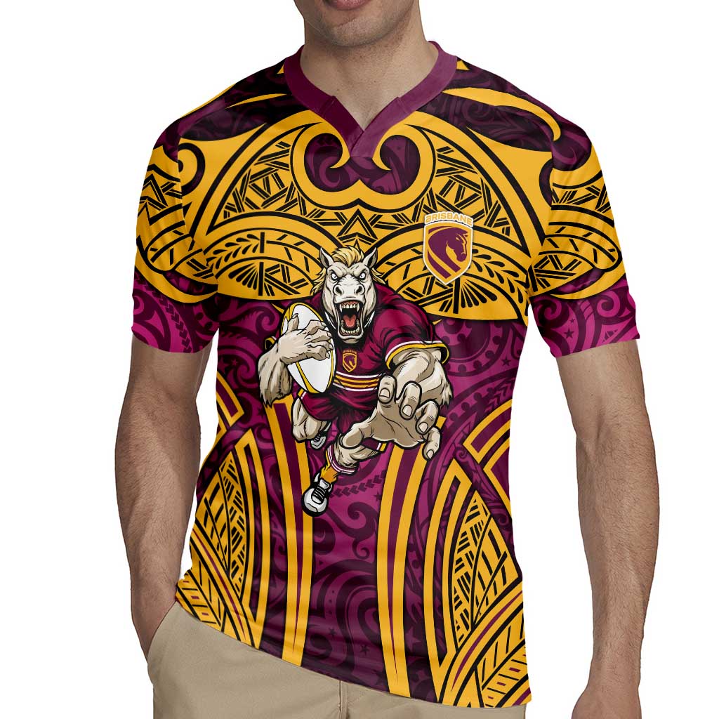 Brisbane Broncos Rugby Rugby Jersey Polynesian Tribal Pattern Warrior Horse Maroon Gold Pattern