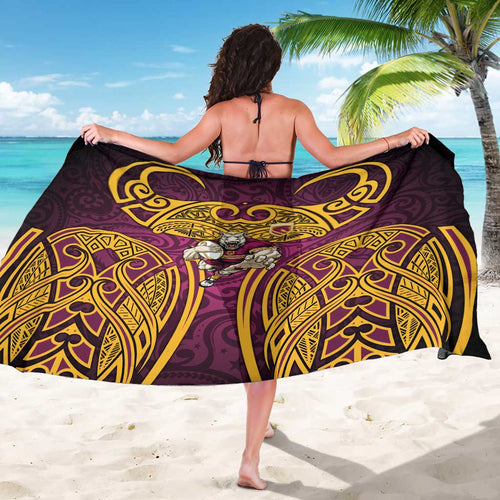 Brisbane Broncos Rugby Sarong Polynesian Tribal Pattern Warrior Horse Maroon Gold Pattern