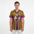 Brisbane Broncos Rugby Scrub Top Polynesian Tribal Pattern Warrior Horse Maroon Gold Pattern