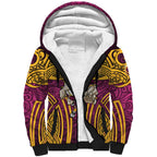 Brisbane Broncos Rugby Sherpa Hoodie Polynesian Tribal Pattern Warrior Horse Maroon Gold Pattern