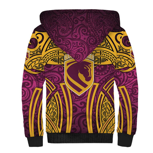 Brisbane Broncos Rugby Sherpa Hoodie Polynesian Tribal Pattern Warrior Horse Maroon Gold Pattern