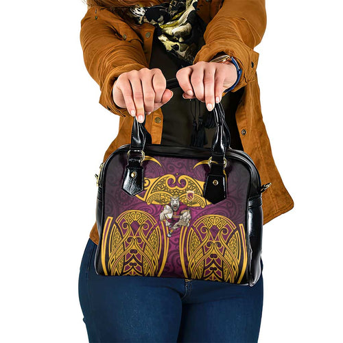 Brisbane Broncos Rugby Shoulder Handbag Polynesian Tribal Pattern Warrior Horse Maroon Gold Pattern