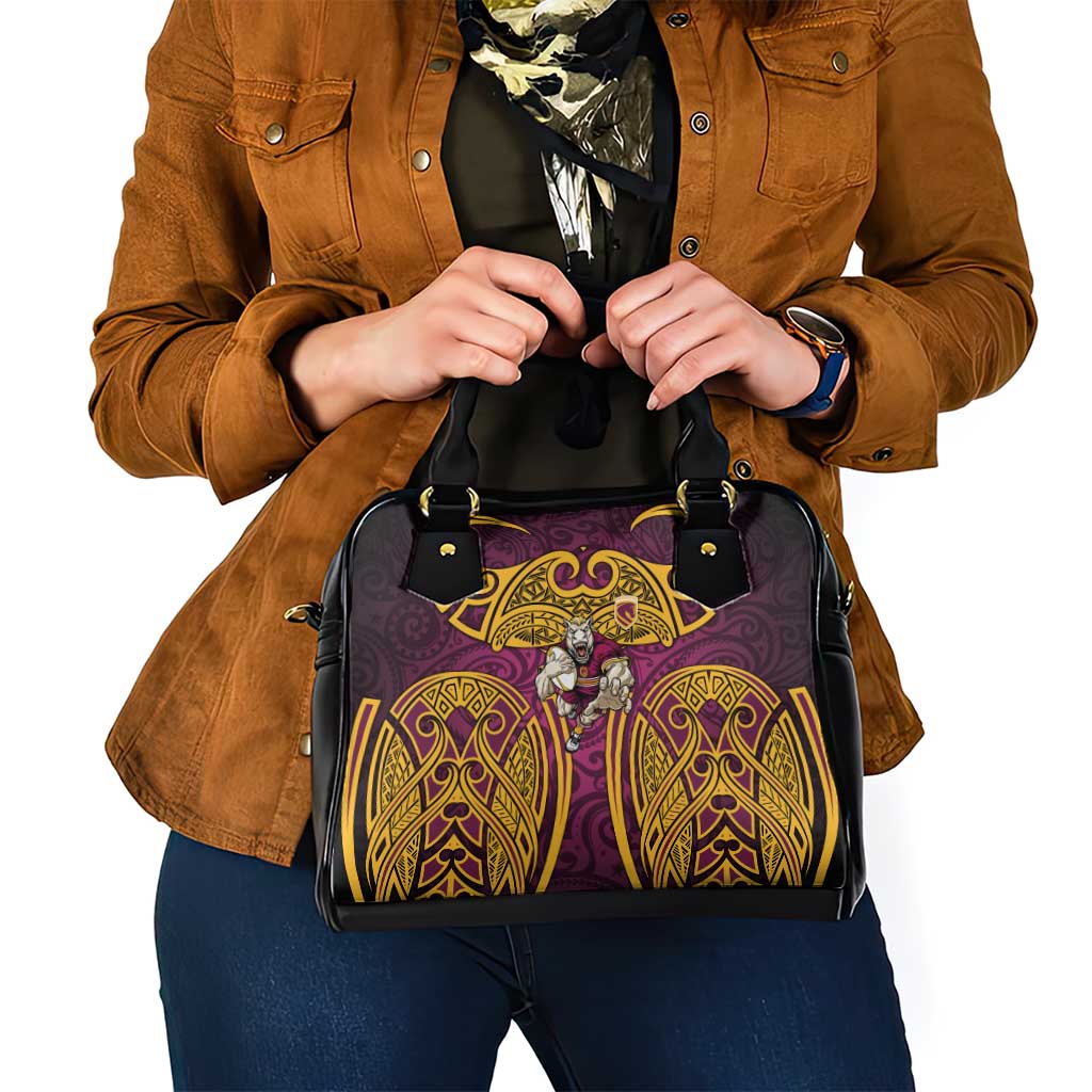 Brisbane Broncos Rugby Shoulder Handbag Polynesian Tribal Pattern Warrior Horse Maroon Gold Pattern