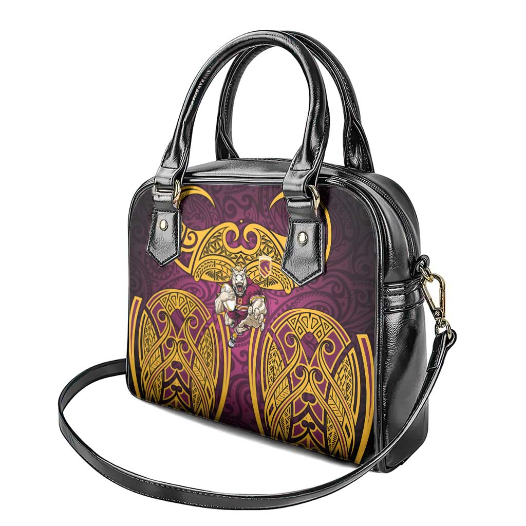 Brisbane Broncos Rugby Shoulder Handbag Polynesian Tribal Pattern Warrior Horse Maroon Gold Pattern