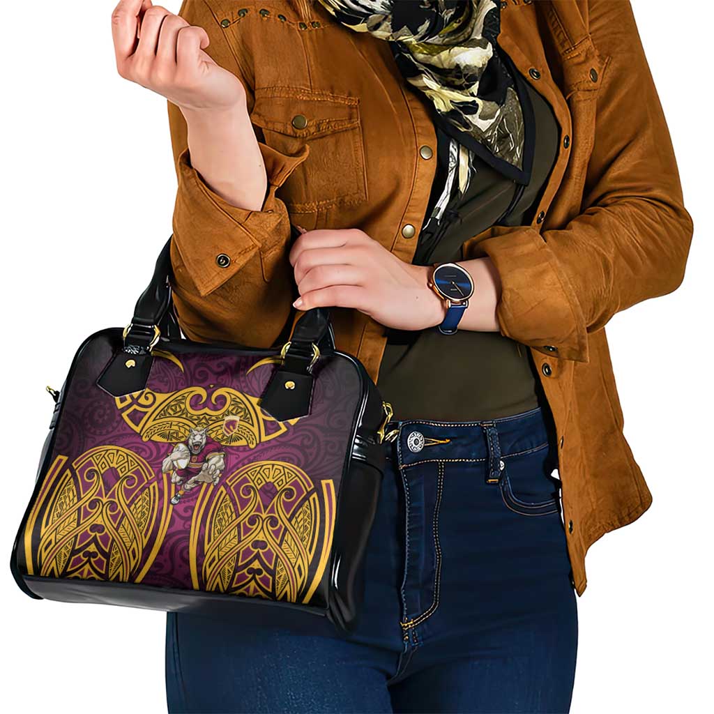 Brisbane Broncos Rugby Shoulder Handbag Polynesian Tribal Pattern Warrior Horse Maroon Gold Pattern