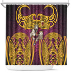 Brisbane Broncos Rugby Shower Curtain Polynesian Tribal Pattern Warrior Horse Maroon Gold Pattern