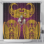 Brisbane Broncos Rugby Shower Curtain Polynesian Tribal Pattern Warrior Horse Maroon Gold Pattern