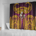 Brisbane Broncos Rugby Shower Curtain Polynesian Tribal Pattern Warrior Horse Maroon Gold Pattern