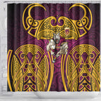 Brisbane Broncos Rugby Shower Curtain Polynesian Tribal Pattern Warrior Horse Maroon Gold Pattern