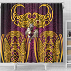 Brisbane Broncos Rugby Shower Curtain Polynesian Tribal Pattern Warrior Horse Maroon Gold Pattern