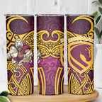 Brisbane Broncos Rugby Skinny Tumbler Polynesian Tribal Pattern Warrior Horse Maroon Gold Pattern