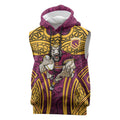 Brisbane Broncos Rugby Sleeveless Hoodie Polynesian Tribal Pattern Warrior Horse Maroon Gold Pattern