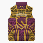 Brisbane Broncos Rugby Sleeveless Puffer Jacket Polynesian Tribal Pattern Warrior Horse Maroon Gold Pattern