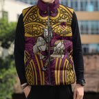 Brisbane Broncos Rugby Sleeveless Puffer Jacket Polynesian Tribal Pattern Warrior Horse Maroon Gold Pattern