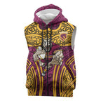 Brisbane Broncos Rugby Sleeveless Zip Hoodie Polynesian Tribal Pattern Warrior Horse Maroon Gold Pattern