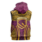 Brisbane Broncos Rugby Sleeveless Zip Hoodie Polynesian Tribal Pattern Warrior Horse Maroon Gold Pattern