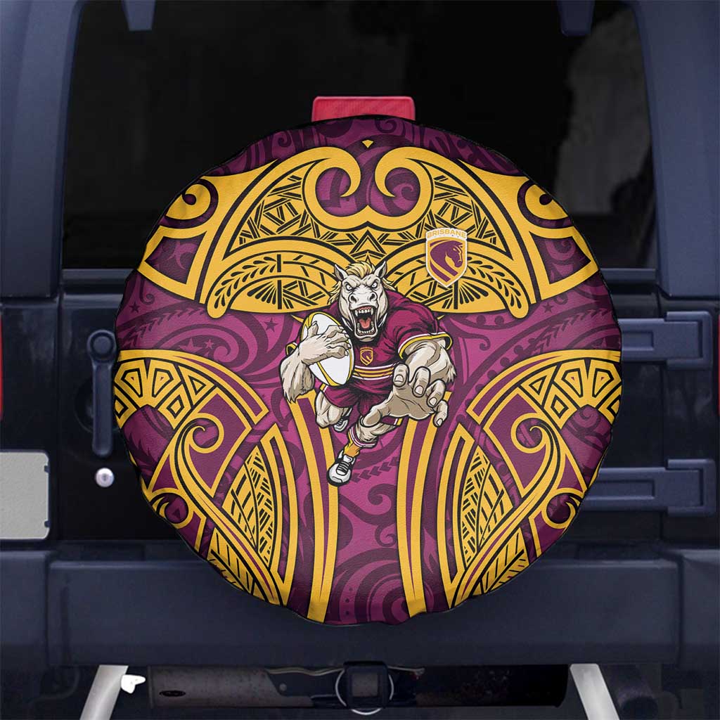 Brisbane Broncos Rugby Spare Tire Cover Polynesian Tribal Pattern Warrior Horse Maroon Gold Pattern