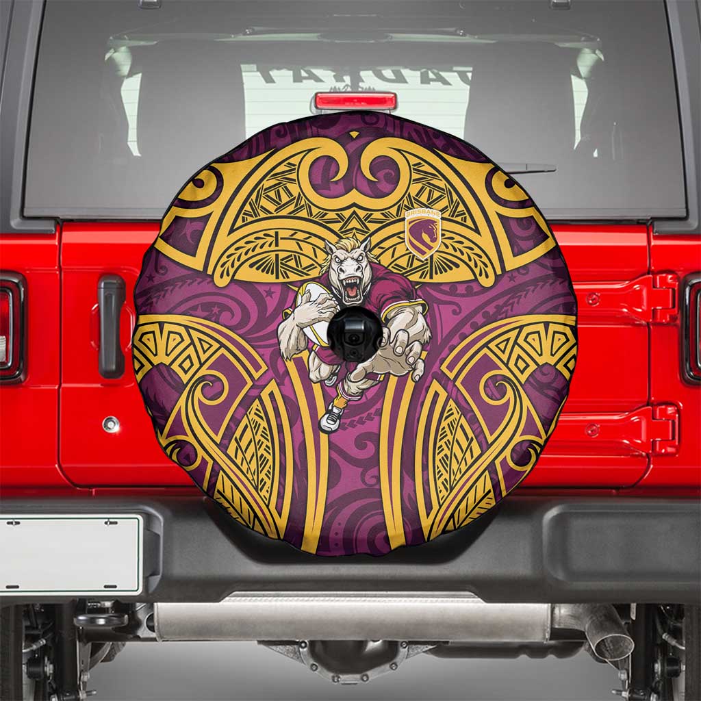 Brisbane Broncos Rugby Spare Tire Cover Polynesian Tribal Pattern Warrior Horse Maroon Gold Pattern