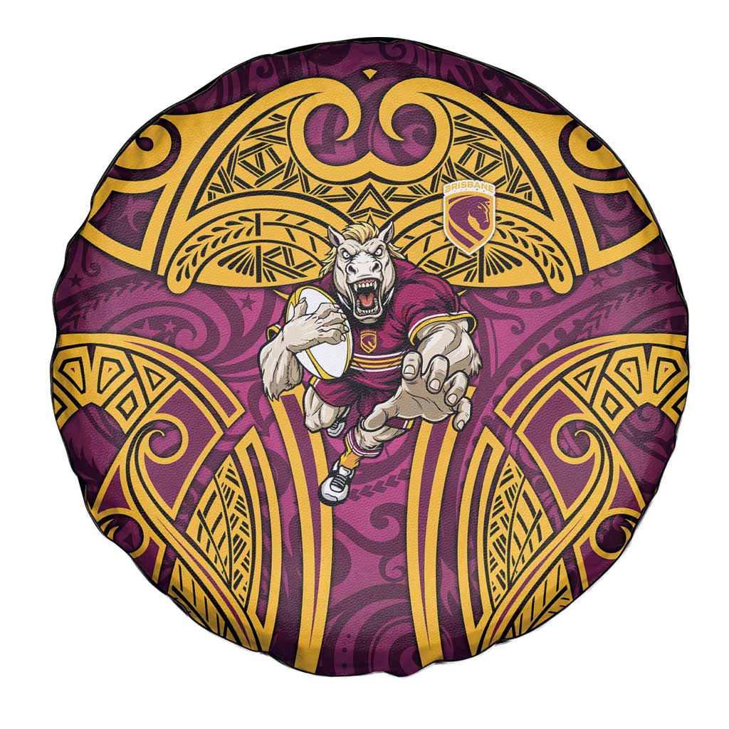 Brisbane Broncos Rugby Spare Tire Cover Polynesian Tribal Pattern Warrior Horse Maroon Gold Pattern
