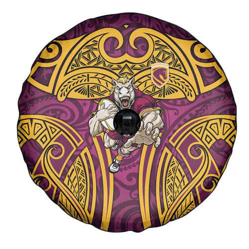 Brisbane Broncos Rugby Spare Tire Cover Polynesian Tribal Pattern Warrior Horse Maroon Gold Pattern