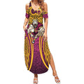 Brisbane Broncos Rugby Summer Maxi Dress Polynesian Tribal Pattern Warrior Horse Maroon Gold Pattern