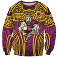 Brisbane Broncos Rugby Sweatshirt Polynesian Tribal Pattern Warrior Horse Maroon Gold Pattern